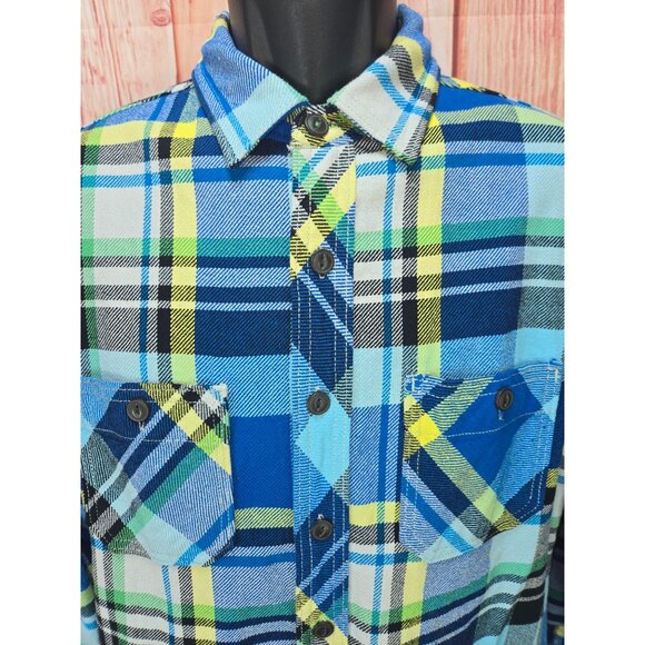 Aeropostale Mens Blue Plaid Button-Down Flannel Shirt Small Cotton - Picture 3 of 6